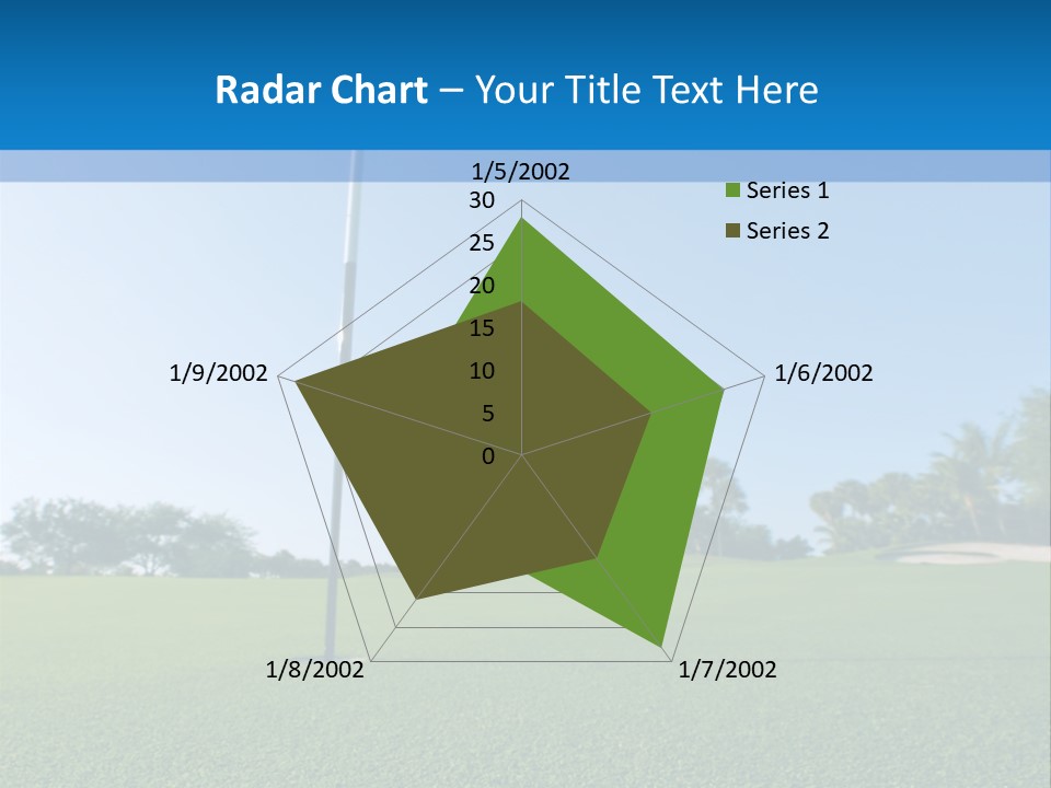 Golf Ball On Green At Ground Level Extreme Wide Angle (Focus On Ball) PowerPoint Template