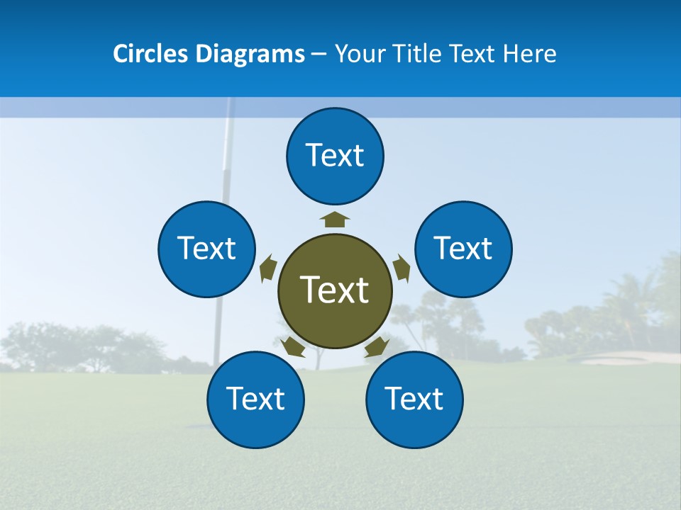 Golf Ball On Green At Ground Level Extreme Wide Angle (Focus On Ball) PowerPoint Template