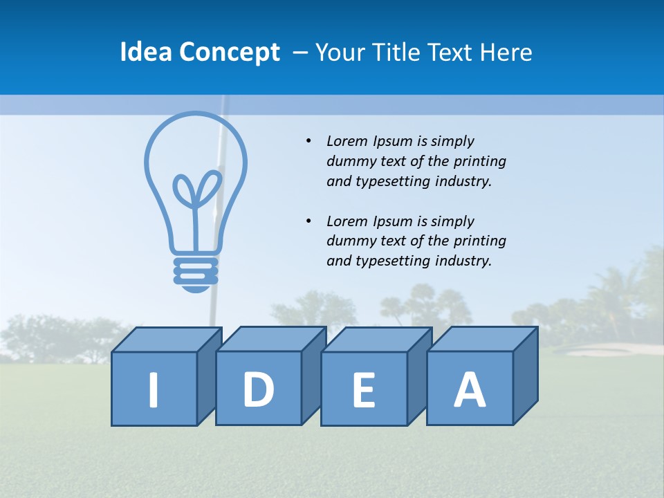 Golf Ball On Green At Ground Level Extreme Wide Angle (Focus On Ball) PowerPoint Template