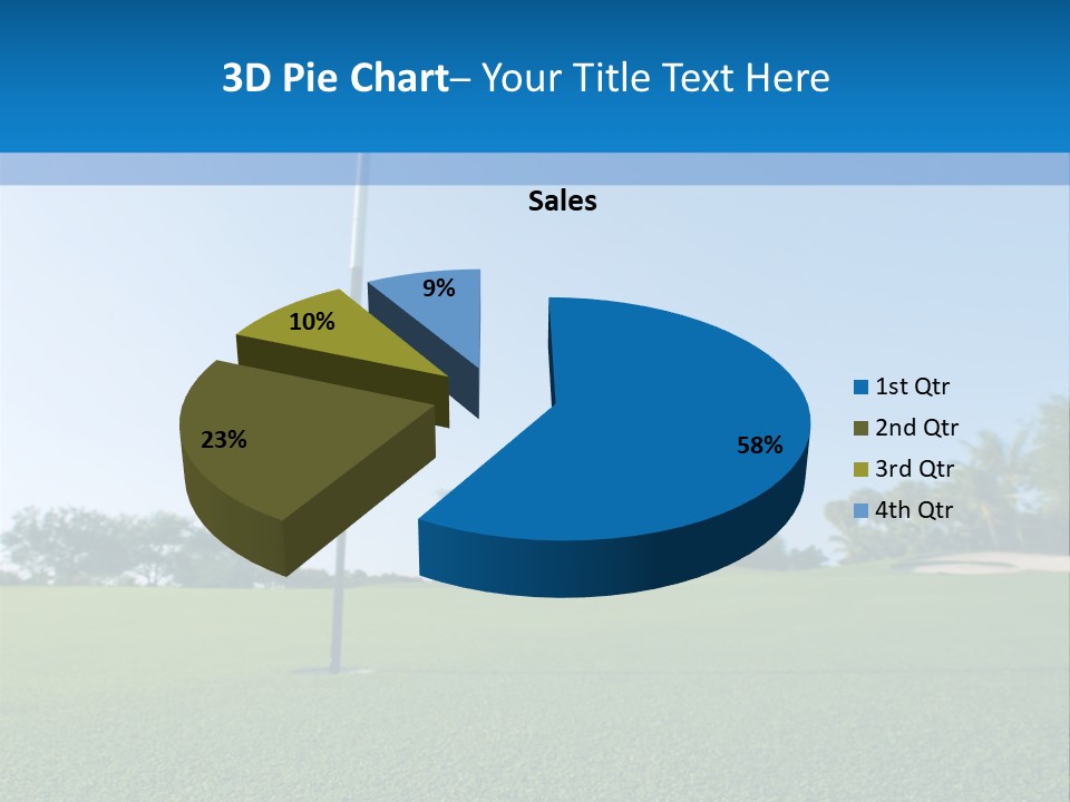 Golf Ball On Green At Ground Level Extreme Wide Angle (Focus On Ball) PowerPoint Template