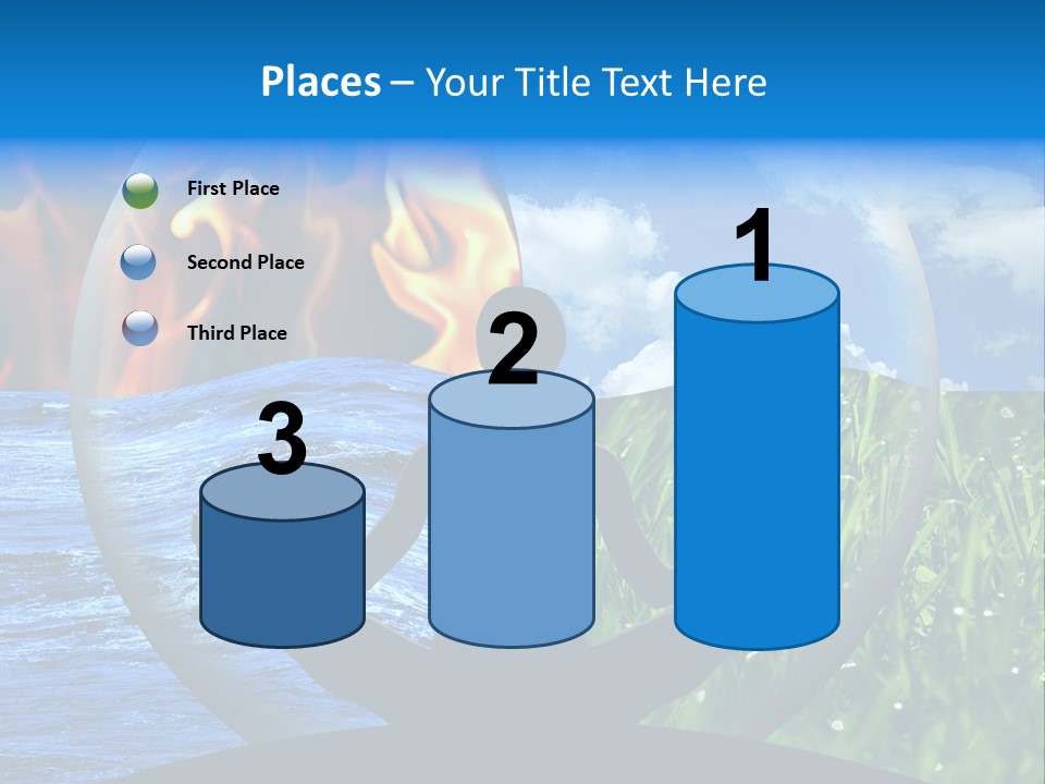 Female Yoga Figure In A Transparent Sphere, Composed Of Four Natural Elements (Water, Fire, Earth, Air) As A Concept For Controlling Emotions And Power Over Nature. PowerPoint Template