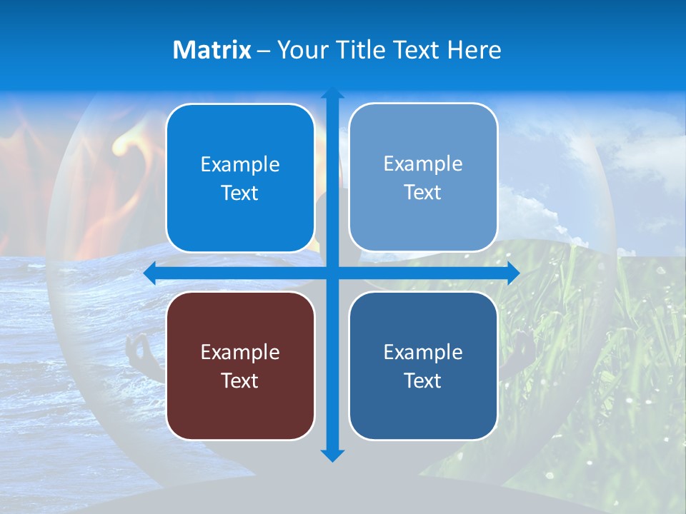 Female Yoga Figure In A Transparent Sphere, Composed Of Four Natural Elements (Water, Fire, Earth, Air) As A Concept For Controlling Emotions And Power Over Nature. PowerPoint Template