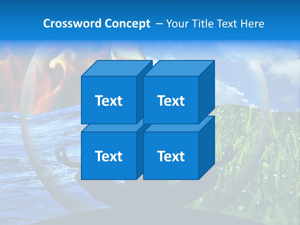 Female Yoga Figure In A Transparent Sphere, Composed Of Four Natural Elements (Water, Fire, Earth, Air) As A Concept For Controlling Emotions And Power Over Nature. PowerPoint Template