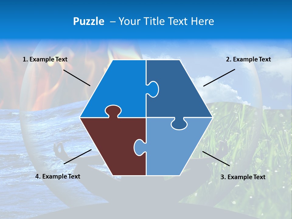 Female Yoga Figure In A Transparent Sphere, Composed Of Four Natural Elements (Water, Fire, Earth, Air) As A Concept For Controlling Emotions And Power Over Nature. PowerPoint Template