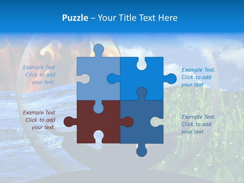 Female Yoga Figure In A Transparent Sphere, Composed Of Four Natural Elements (Water, Fire, Earth, Air) As A Concept For Controlling Emotions And Power Over Nature. PowerPoint Template