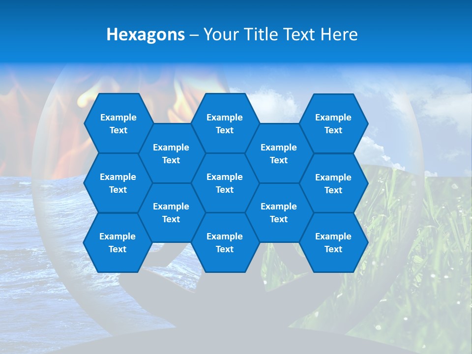 Female Yoga Figure In A Transparent Sphere, Composed Of Four Natural Elements (Water, Fire, Earth, Air) As A Concept For Controlling Emotions And Power Over Nature. PowerPoint Template