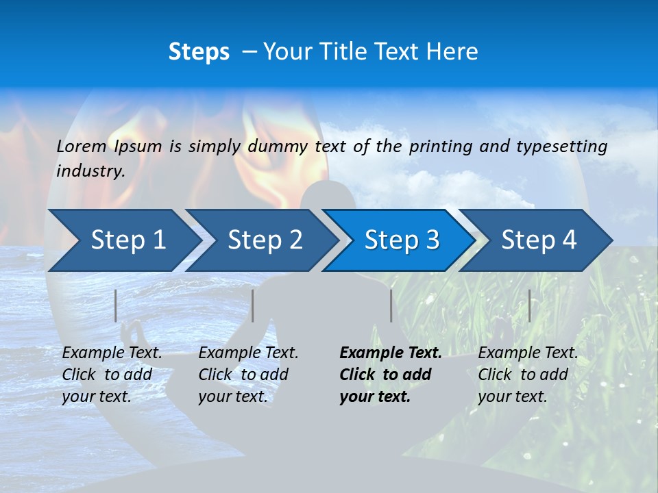 Female Yoga Figure In A Transparent Sphere, Composed Of Four Natural Elements (Water, Fire, Earth, Air) As A Concept For Controlling Emotions And Power Over Nature. PowerPoint Template