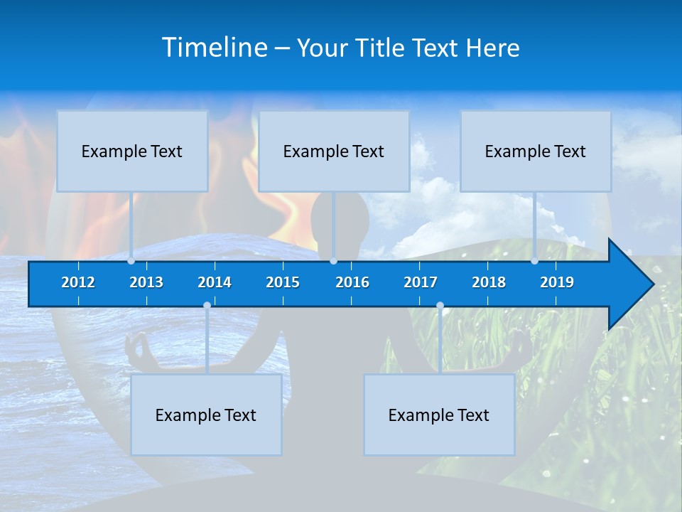 Female Yoga Figure In A Transparent Sphere, Composed Of Four Natural Elements (Water, Fire, Earth, Air) As A Concept For Controlling Emotions And Power Over Nature. PowerPoint Template