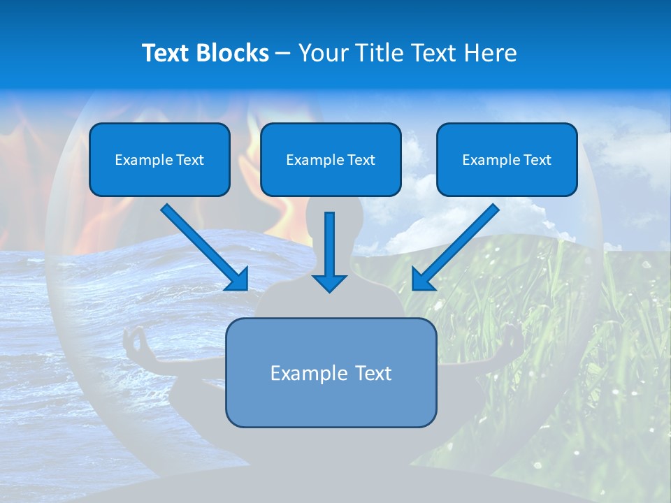 Female Yoga Figure In A Transparent Sphere, Composed Of Four Natural Elements (Water, Fire, Earth, Air) As A Concept For Controlling Emotions And Power Over Nature. PowerPoint Template