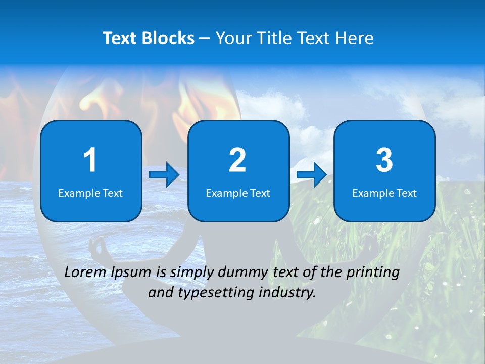 Female Yoga Figure In A Transparent Sphere, Composed Of Four Natural Elements (Water, Fire, Earth, Air) As A Concept For Controlling Emotions And Power Over Nature. PowerPoint Template