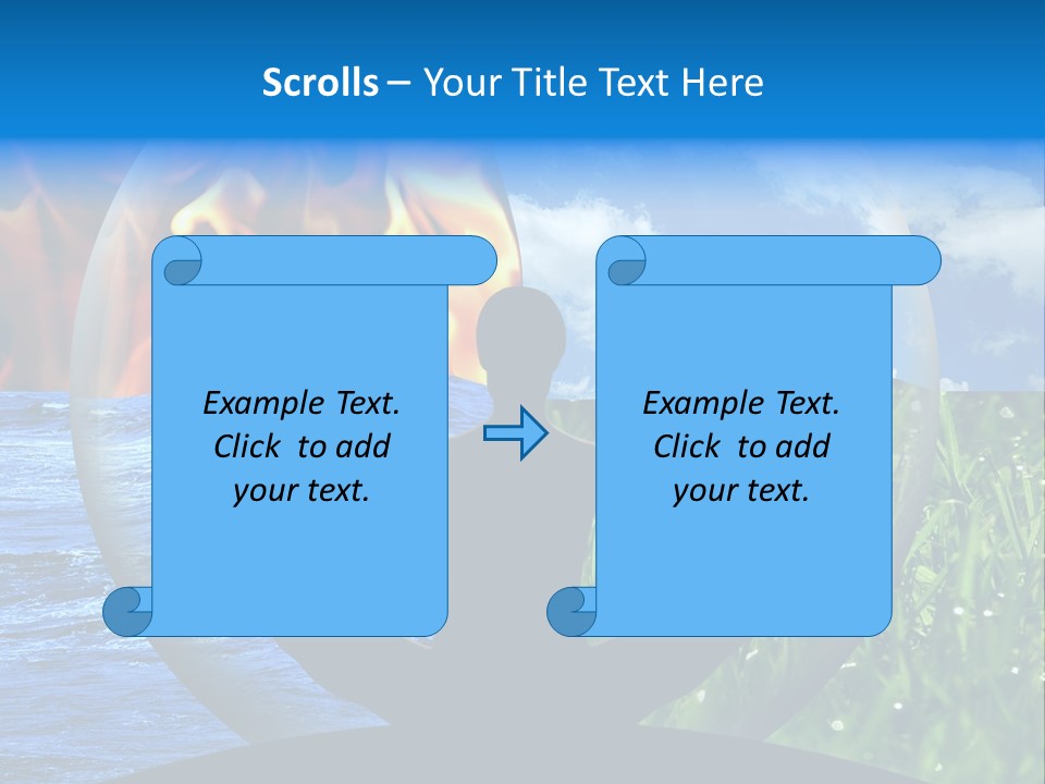 Female Yoga Figure In A Transparent Sphere, Composed Of Four Natural Elements (Water, Fire, Earth, Air) As A Concept For Controlling Emotions And Power Over Nature. PowerPoint Template