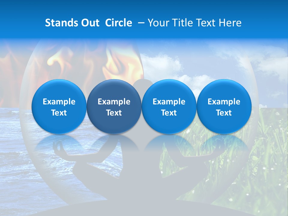 Female Yoga Figure In A Transparent Sphere, Composed Of Four Natural Elements (Water, Fire, Earth, Air) As A Concept For Controlling Emotions And Power Over Nature. PowerPoint Template