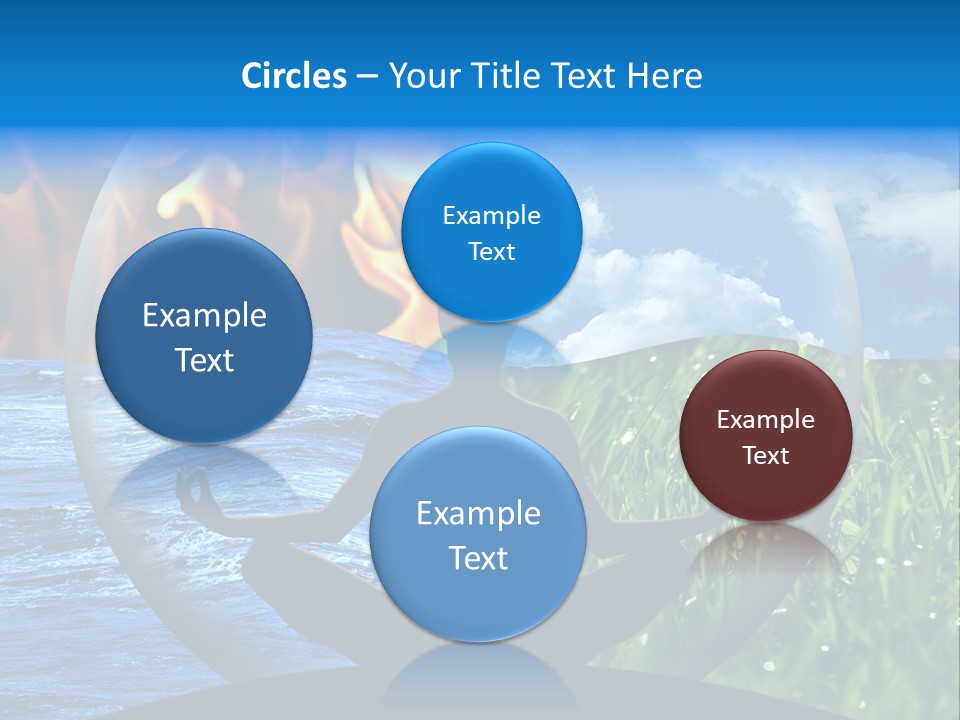 Female Yoga Figure In A Transparent Sphere, Composed Of Four Natural Elements (Water, Fire, Earth, Air) As A Concept For Controlling Emotions And Power Over Nature. PowerPoint Template