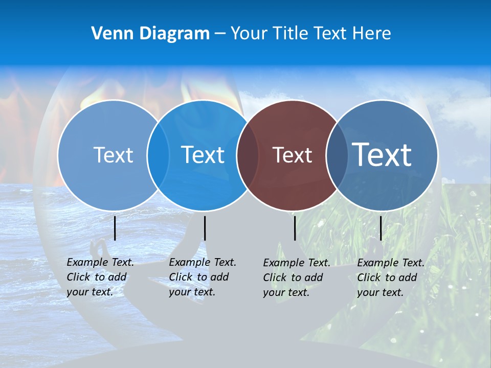 Female Yoga Figure In A Transparent Sphere, Composed Of Four Natural Elements (Water, Fire, Earth, Air) As A Concept For Controlling Emotions And Power Over Nature. PowerPoint Template