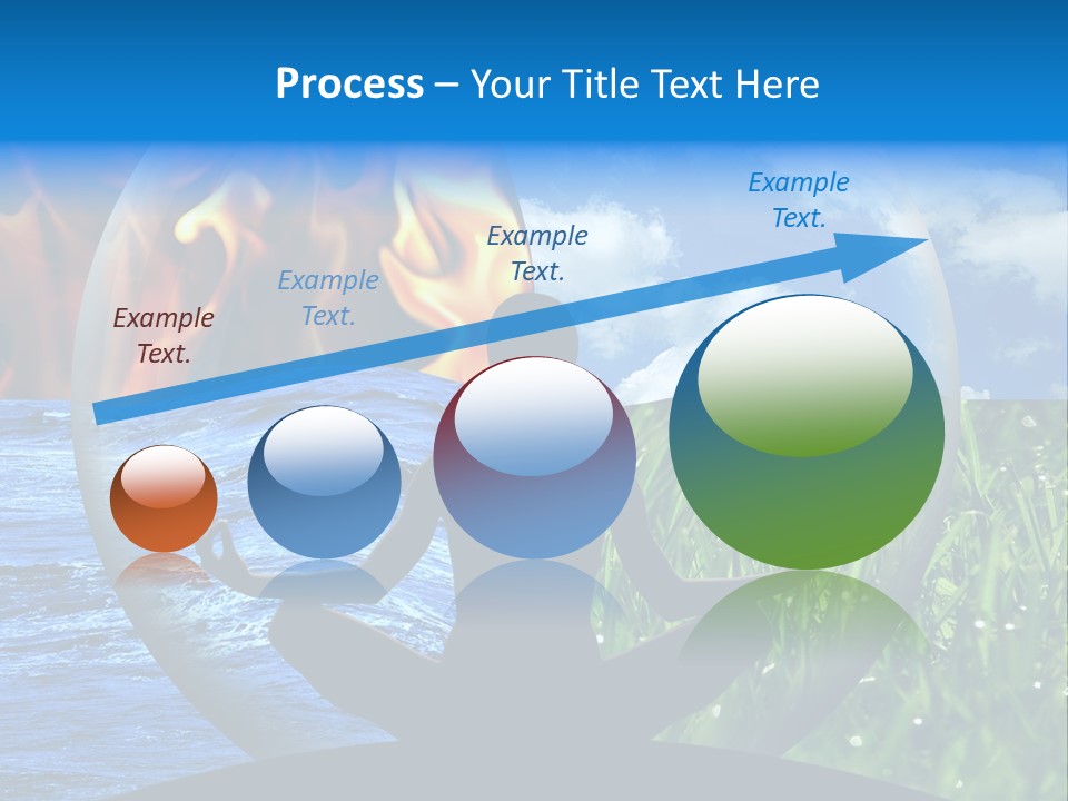 Female Yoga Figure In A Transparent Sphere, Composed Of Four Natural Elements (Water, Fire, Earth, Air) As A Concept For Controlling Emotions And Power Over Nature. PowerPoint Template
