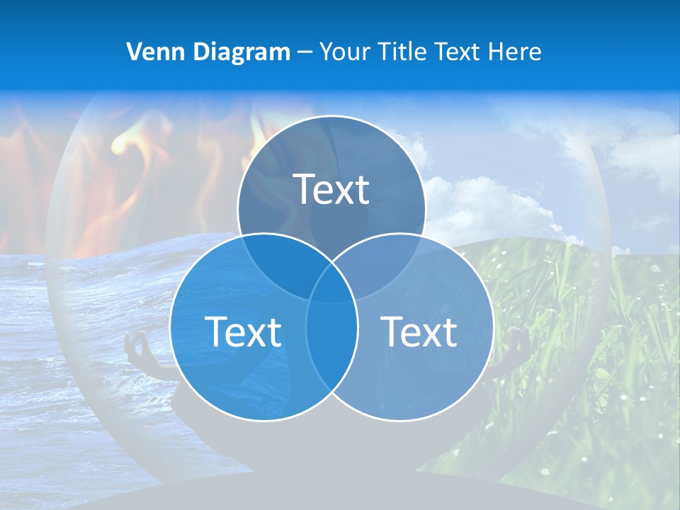 Female Yoga Figure In A Transparent Sphere, Composed Of Four Natural Elements (Water, Fire, Earth, Air) As A Concept For Controlling Emotions And Power Over Nature. PowerPoint Template