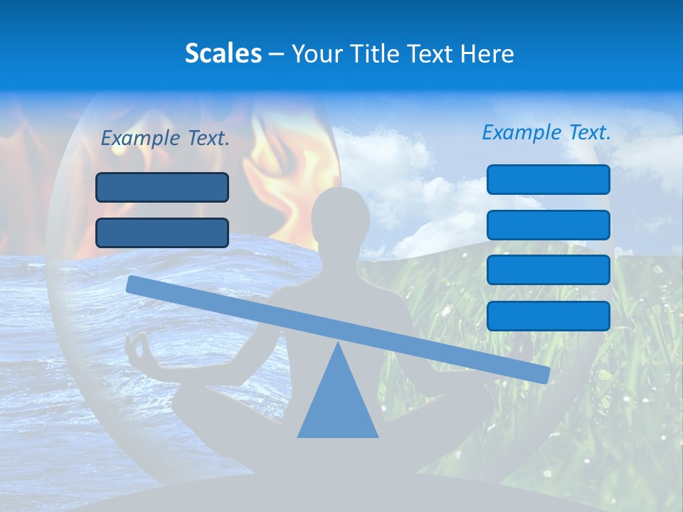 Female Yoga Figure In A Transparent Sphere, Composed Of Four Natural Elements (Water, Fire, Earth, Air) As A Concept For Controlling Emotions And Power Over Nature. PowerPoint Template