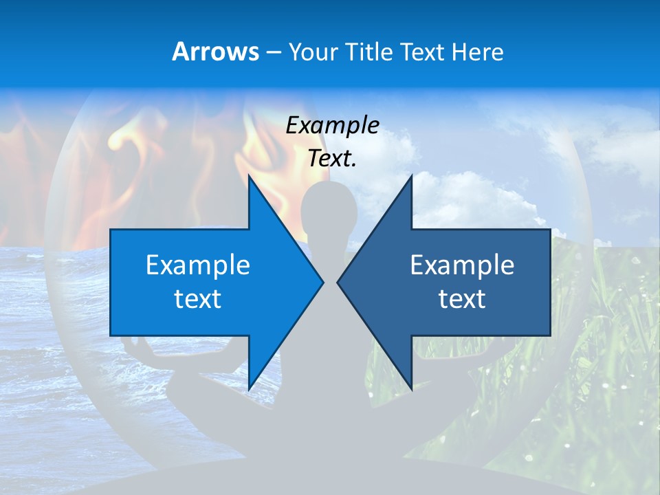 Female Yoga Figure In A Transparent Sphere, Composed Of Four Natural Elements (Water, Fire, Earth, Air) As A Concept For Controlling Emotions And Power Over Nature. PowerPoint Template