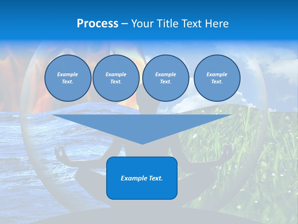 Female Yoga Figure In A Transparent Sphere, Composed Of Four Natural Elements (Water, Fire, Earth, Air) As A Concept For Controlling Emotions And Power Over Nature. PowerPoint Template