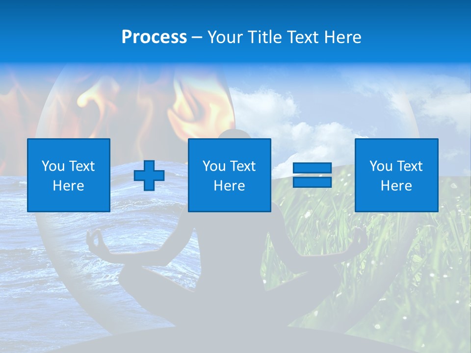 Female Yoga Figure In A Transparent Sphere, Composed Of Four Natural Elements (Water, Fire, Earth, Air) As A Concept For Controlling Emotions And Power Over Nature. PowerPoint Template