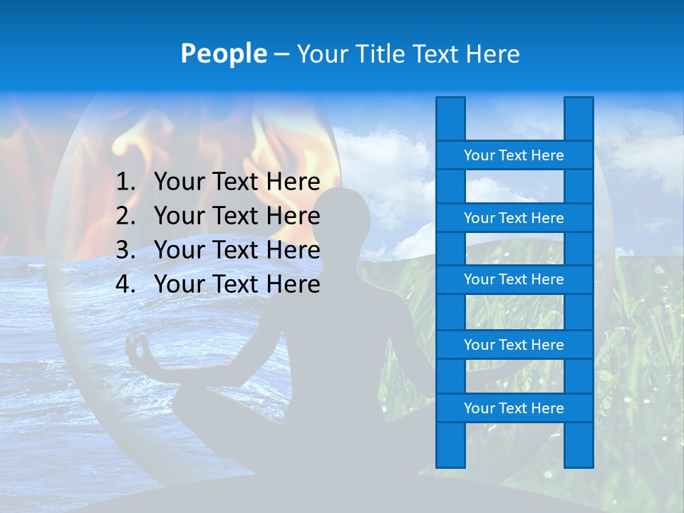 Female Yoga Figure In A Transparent Sphere, Composed Of Four Natural Elements (Water, Fire, Earth, Air) As A Concept For Controlling Emotions And Power Over Nature. PowerPoint Template