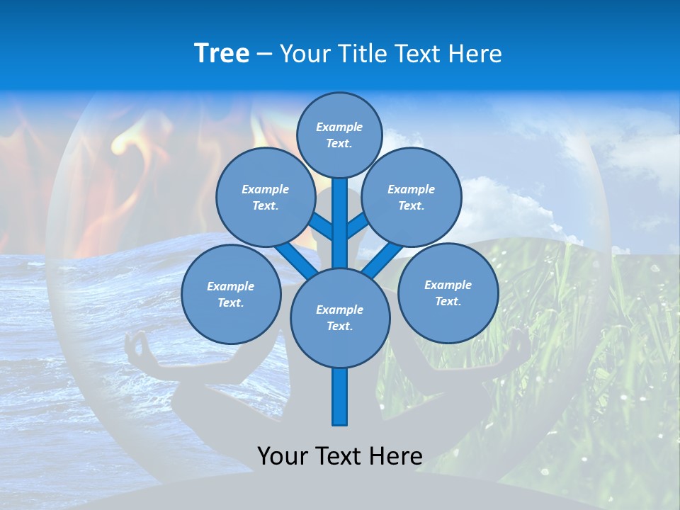 Female Yoga Figure In A Transparent Sphere, Composed Of Four Natural Elements (Water, Fire, Earth, Air) As A Concept For Controlling Emotions And Power Over Nature. PowerPoint Template