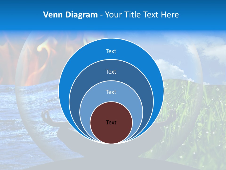 Female Yoga Figure In A Transparent Sphere, Composed Of Four Natural Elements (Water, Fire, Earth, Air) As A Concept For Controlling Emotions And Power Over Nature. PowerPoint Template