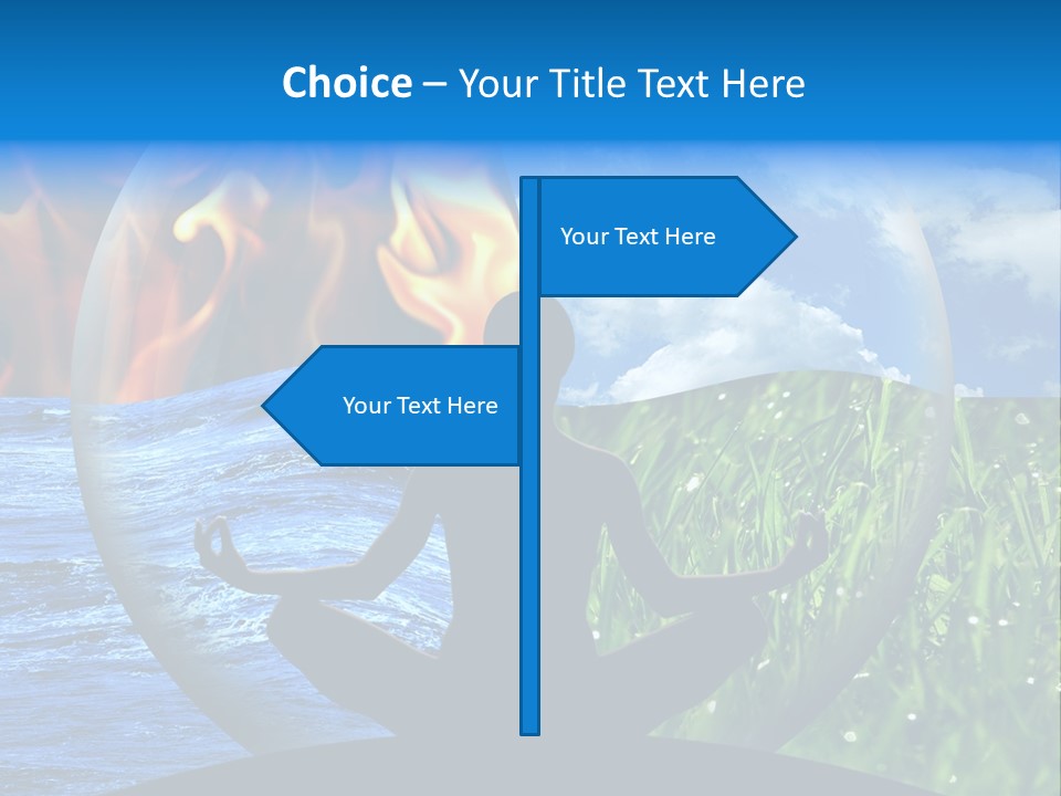 Female Yoga Figure In A Transparent Sphere, Composed Of Four Natural Elements (Water, Fire, Earth, Air) As A Concept For Controlling Emotions And Power Over Nature. PowerPoint Template