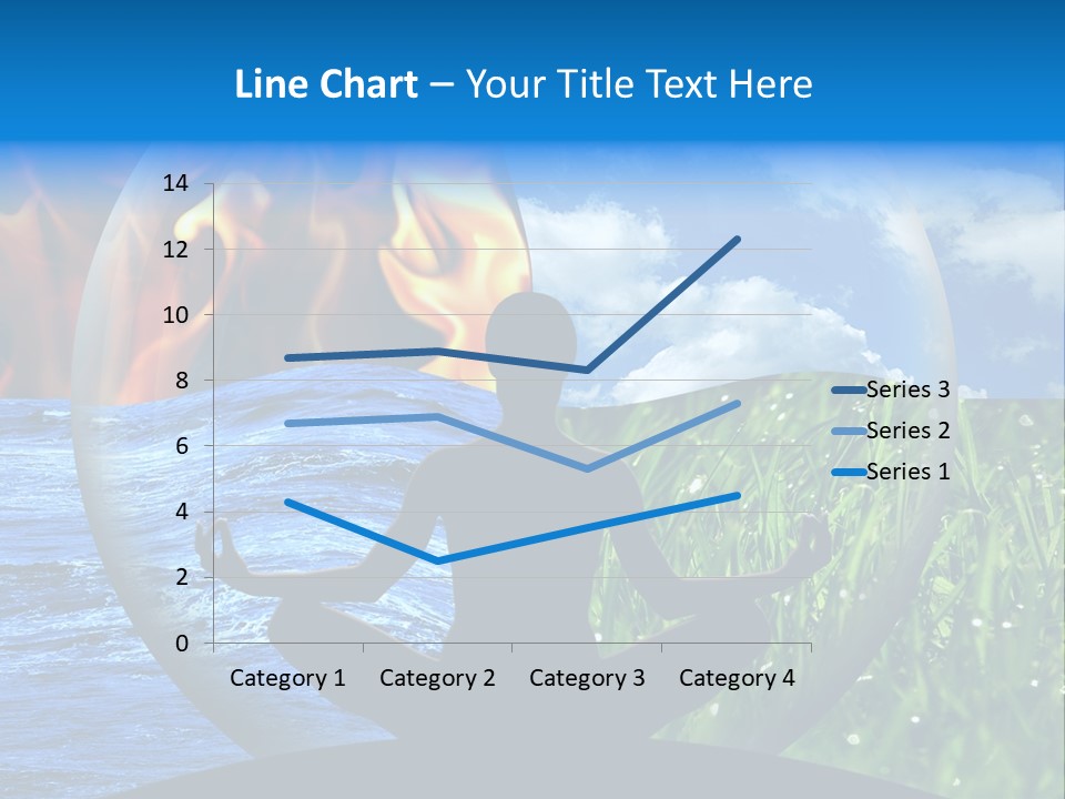 Female Yoga Figure In A Transparent Sphere, Composed Of Four Natural Elements (Water, Fire, Earth, Air) As A Concept For Controlling Emotions And Power Over Nature. PowerPoint Template