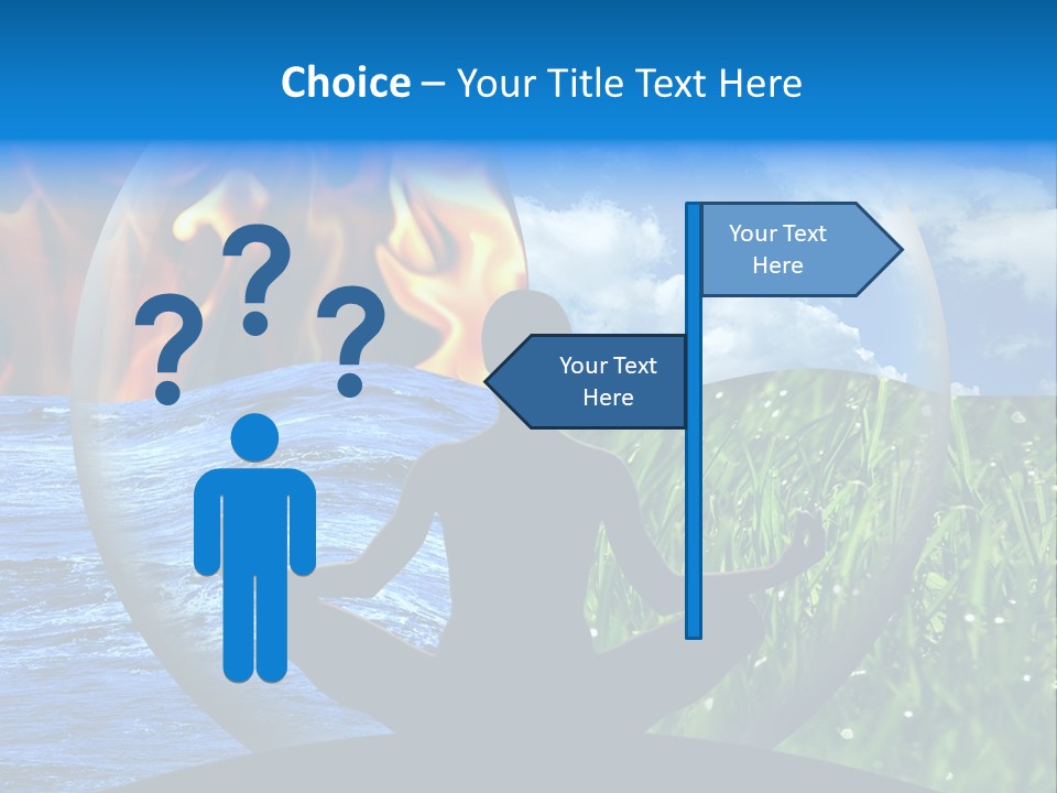 Female Yoga Figure In A Transparent Sphere, Composed Of Four Natural Elements (Water, Fire, Earth, Air) As A Concept For Controlling Emotions And Power Over Nature. PowerPoint Template