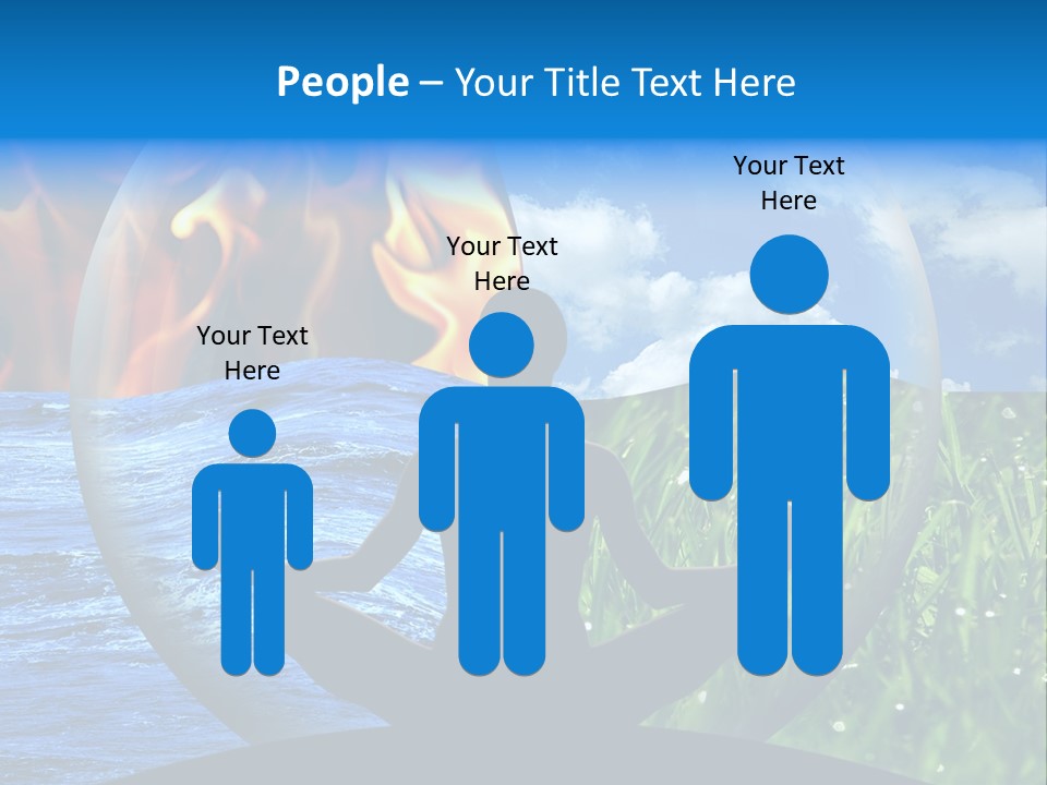 Female Yoga Figure In A Transparent Sphere, Composed Of Four Natural Elements (Water, Fire, Earth, Air) As A Concept For Controlling Emotions And Power Over Nature. PowerPoint Template