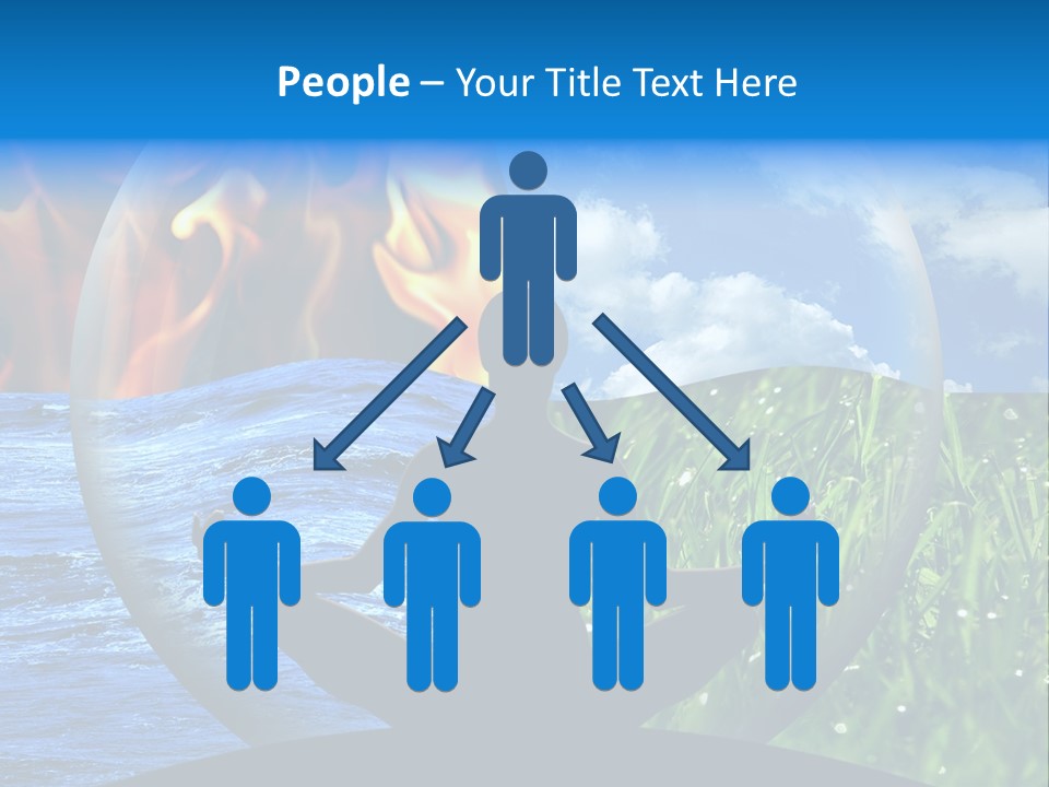 Female Yoga Figure In A Transparent Sphere, Composed Of Four Natural Elements (Water, Fire, Earth, Air) As A Concept For Controlling Emotions And Power Over Nature. PowerPoint Template