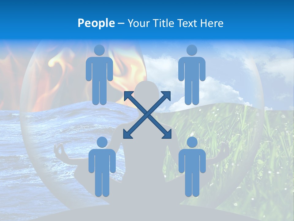 Female Yoga Figure In A Transparent Sphere, Composed Of Four Natural Elements (Water, Fire, Earth, Air) As A Concept For Controlling Emotions And Power Over Nature. PowerPoint Template