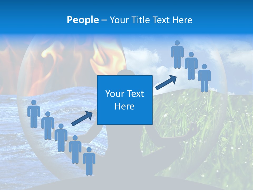 Female Yoga Figure In A Transparent Sphere, Composed Of Four Natural Elements (Water, Fire, Earth, Air) As A Concept For Controlling Emotions And Power Over Nature. PowerPoint Template