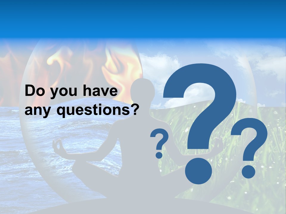 Female Yoga Figure In A Transparent Sphere, Composed Of Four Natural Elements (Water, Fire, Earth, Air) As A Concept For Controlling Emotions And Power Over Nature. PowerPoint Template