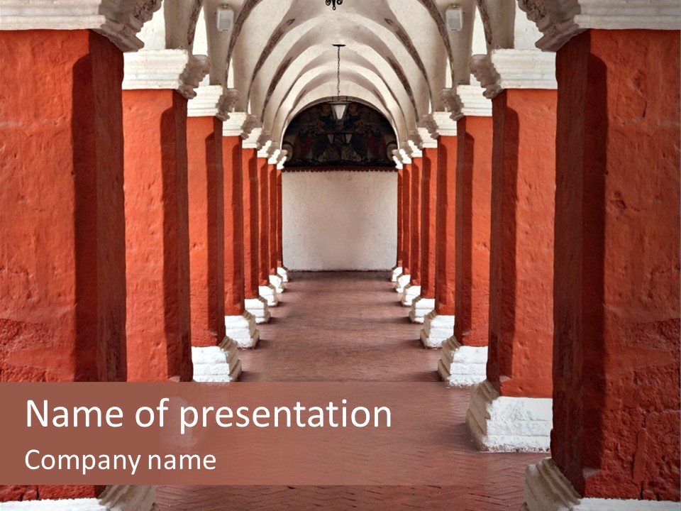 Old Arched Hallway PowerPoint Template