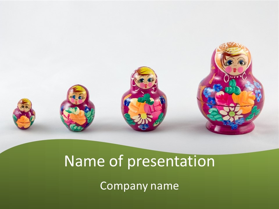 Group Of Russian Nested Babushka Dolls On White PowerPoint Template