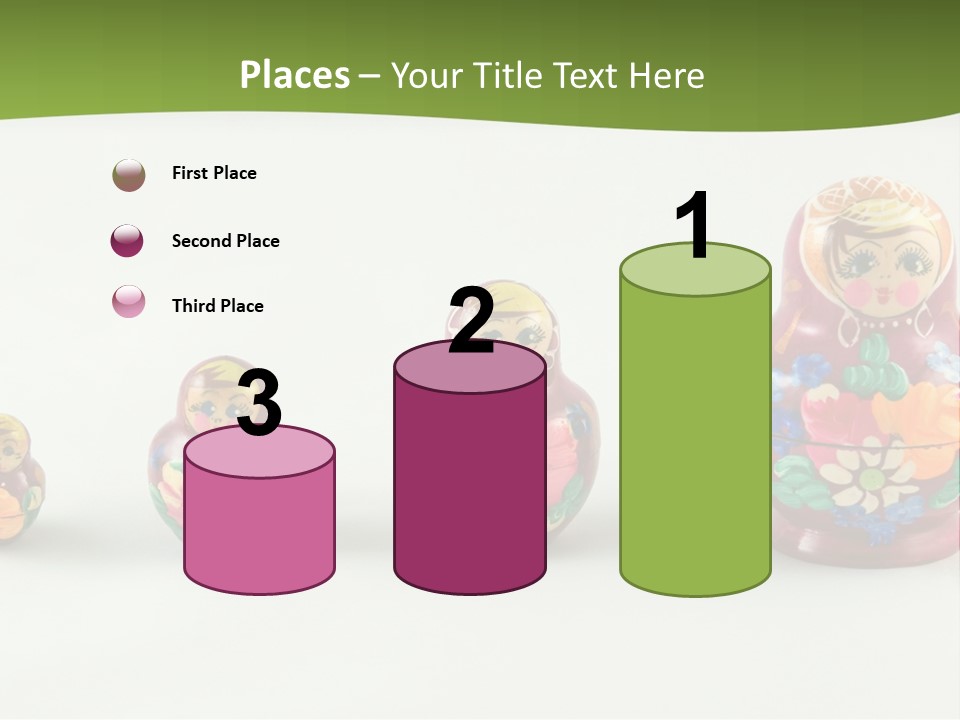 Group Of Russian Nested Babushka Dolls On White PowerPoint Template