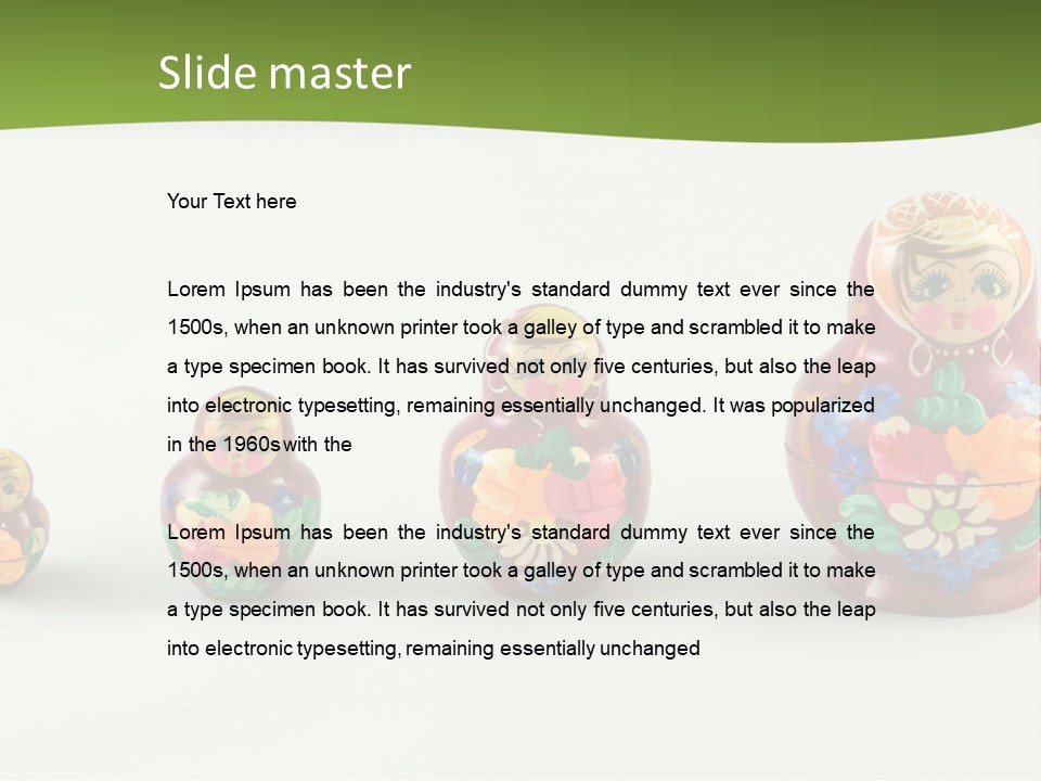 Group Of Russian Nested Babushka Dolls On White PowerPoint Template