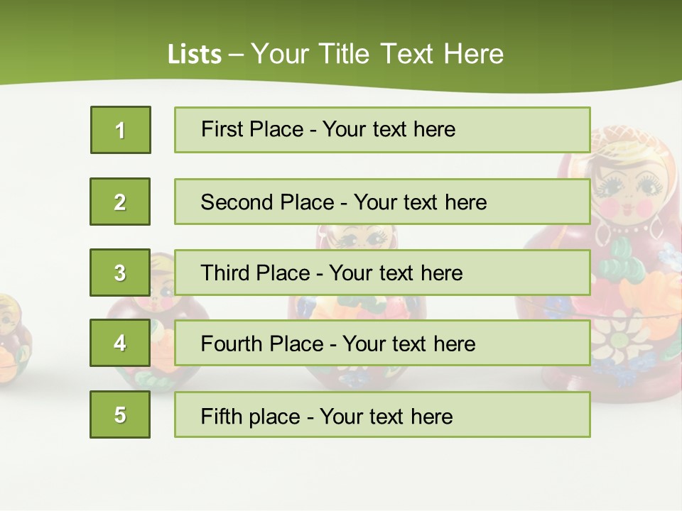 Group Of Russian Nested Babushka Dolls On White PowerPoint Template