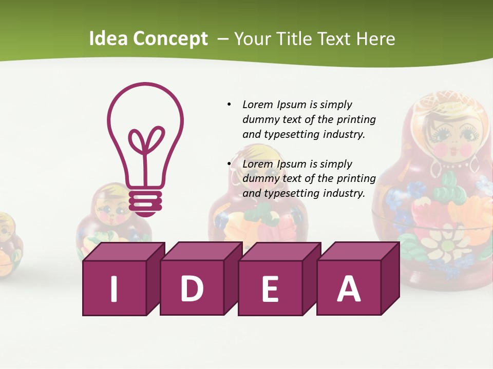 Group Of Russian Nested Babushka Dolls On White PowerPoint Template