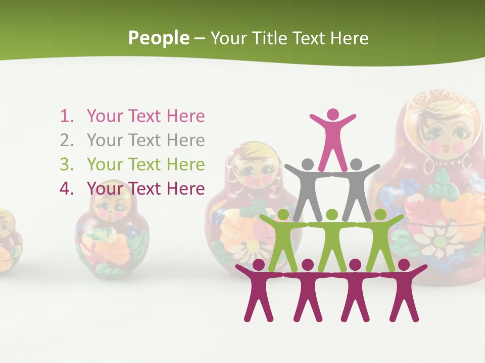 Group Of Russian Nested Babushka Dolls On White PowerPoint Template