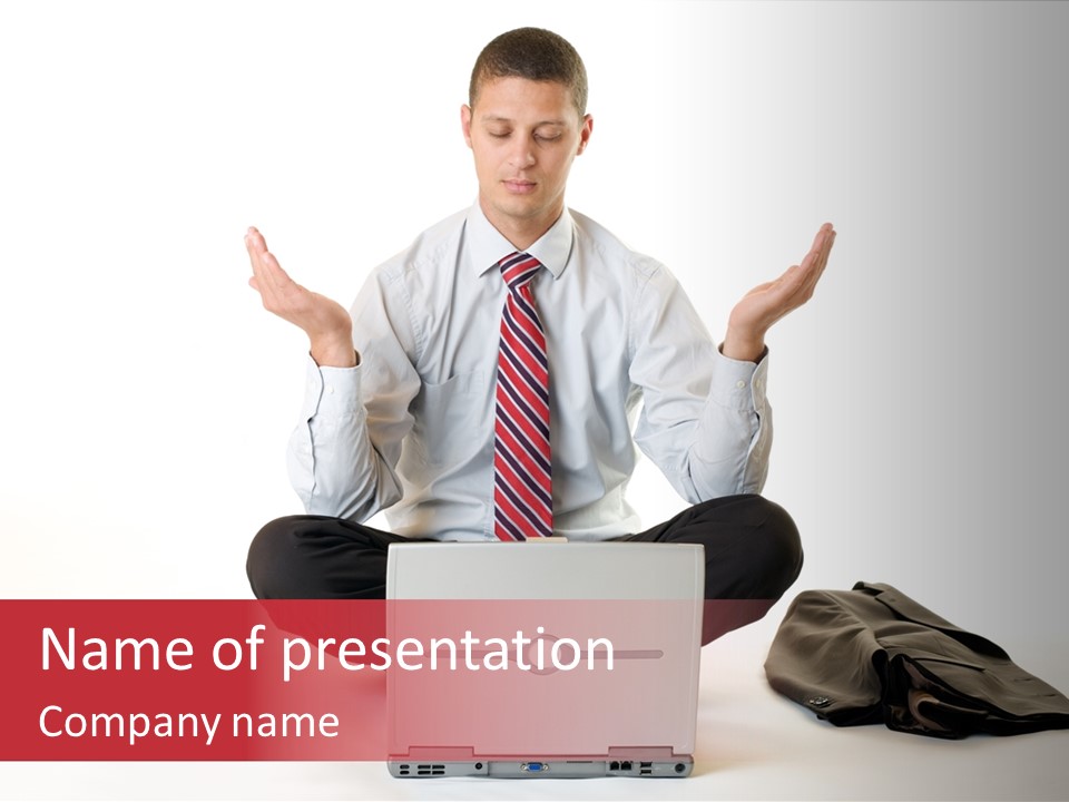 Businessman Meditates In Office PowerPoint Template