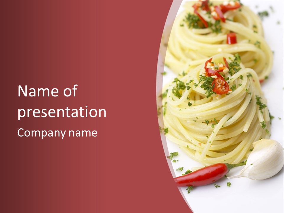 Pasta Garlic Olive Oil And Red Chili Pepper Closeup On A White Dish PowerPoint Template