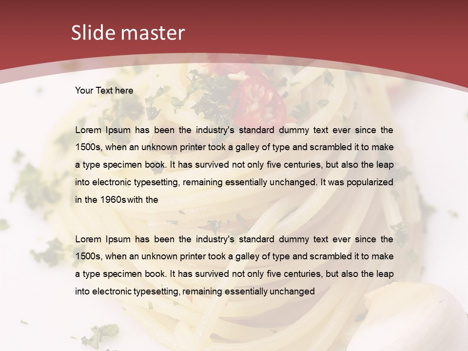 Pasta Garlic Olive Oil And Red Chili Pepper Closeup On A White Dish PowerPoint Template