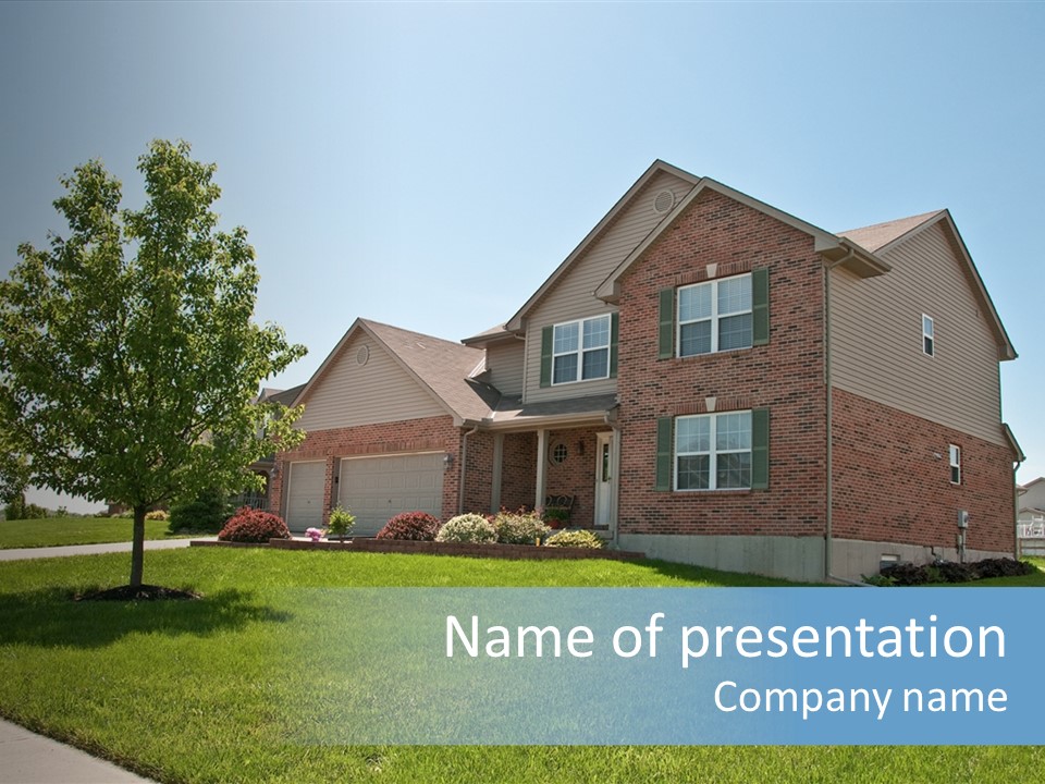 Suburban Neighborhood Brick Homes - A Spring Day In The Burbs. PowerPoint Template