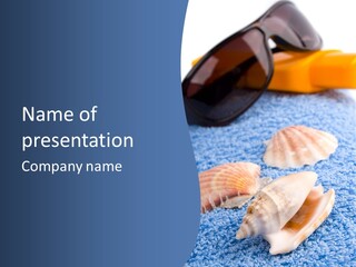Towel, Shells, Sunglasses And Lotion Closeup On White Background PowerPoint Template