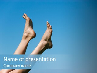 Close-Up Of Slim Legs Of Female Over Blue Sky Enjoying Summer PowerPoint Template