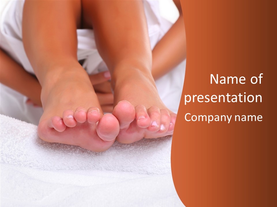A Woman's Bare Feet On A White Towel PowerPoint Template