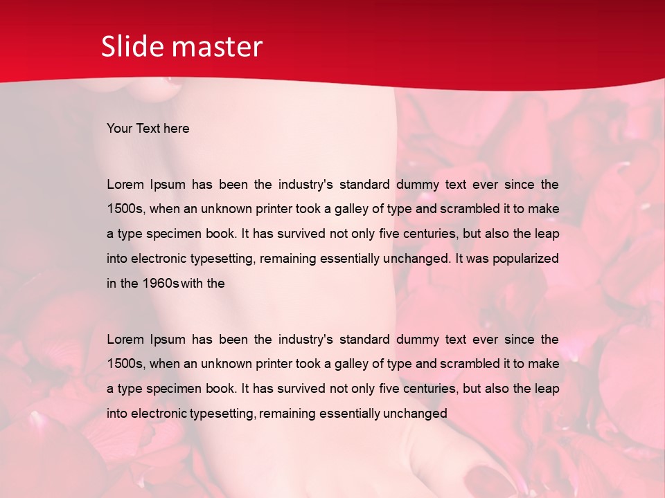 Pair Of Well-Groomed Feet Against From Petals Of Red Roses PowerPoint Template